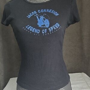 Jacob Connexion Black Tee with Blue Graphic